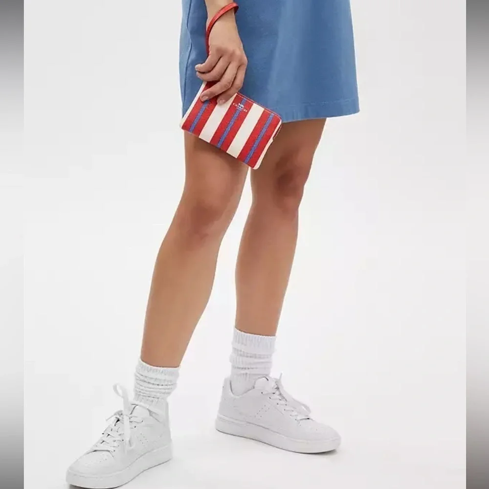 Coach Corner Zip‎ Wristlet With Stripe Print